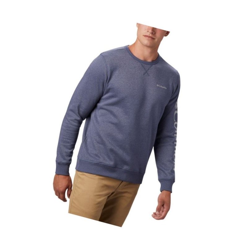 Columbia Logo Fleece Crew Big Sweatshirt Erkek Koyu Mavi Gri | 89120-MCBZ