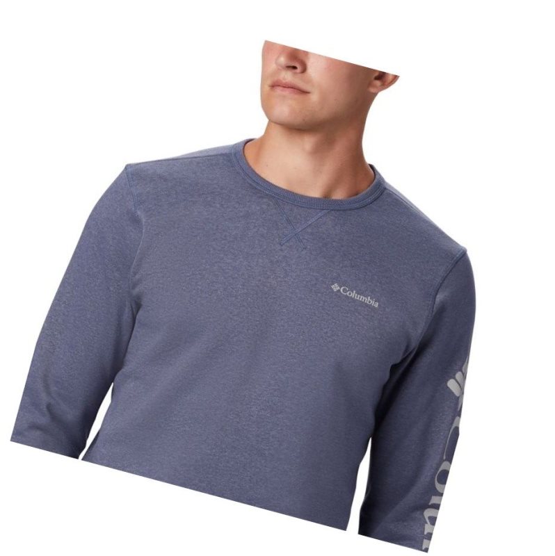 Columbia Logo Fleece Crew Sweatshirt Erkek Koyu Mavi Gri | 84102-CERA