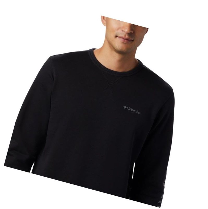 Columbia Logo Fleece Crew Sweatshirt Erkek Siyah Gri | 43071-KQFO