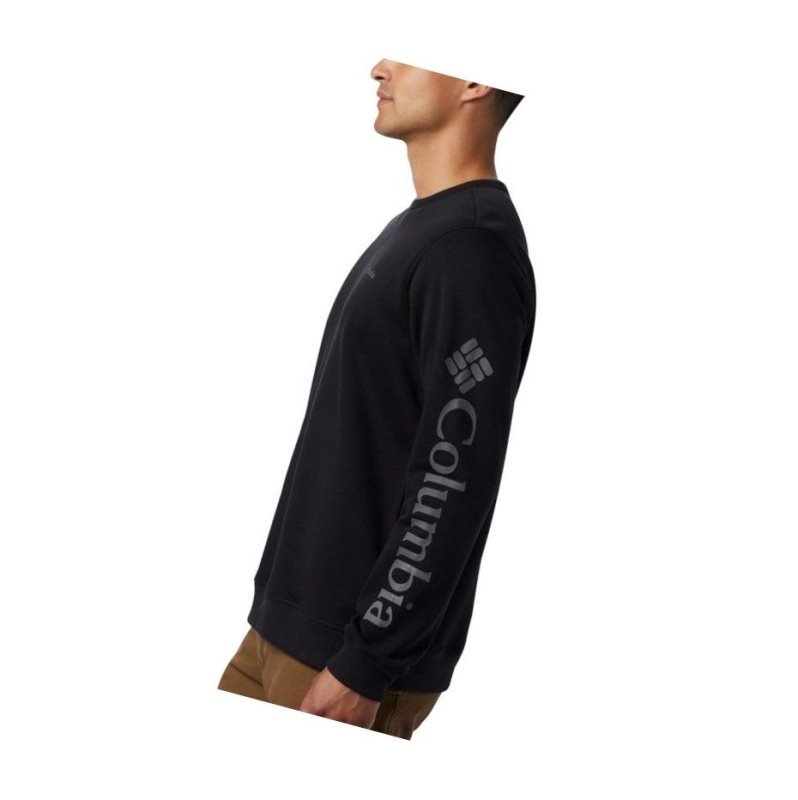 Columbia Logo Fleece Crew Sweatshirt Erkek Siyah Gri | 43071-KQFO