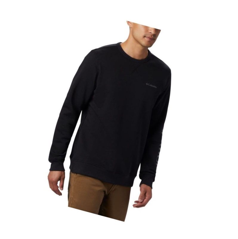 Columbia Logo Fleece Crew Sweatshirt Erkek Siyah Gri | 43071-KQFO