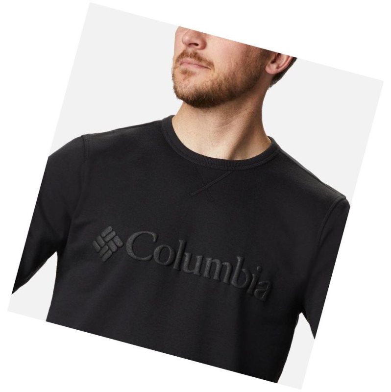 Columbia Logo Fleece Crew Sweatshirt Erkek Siyah | 91248-HJIU