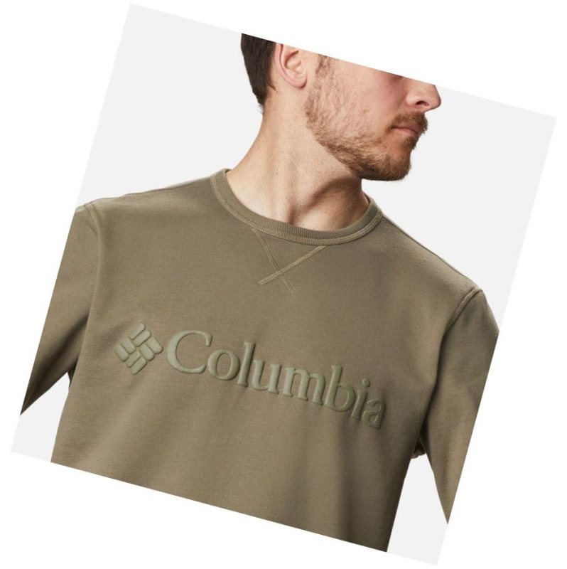 Columbia Logo Fleece Crew Sweatshirt Erkek Gri Yeşil | 87196-GUFZ