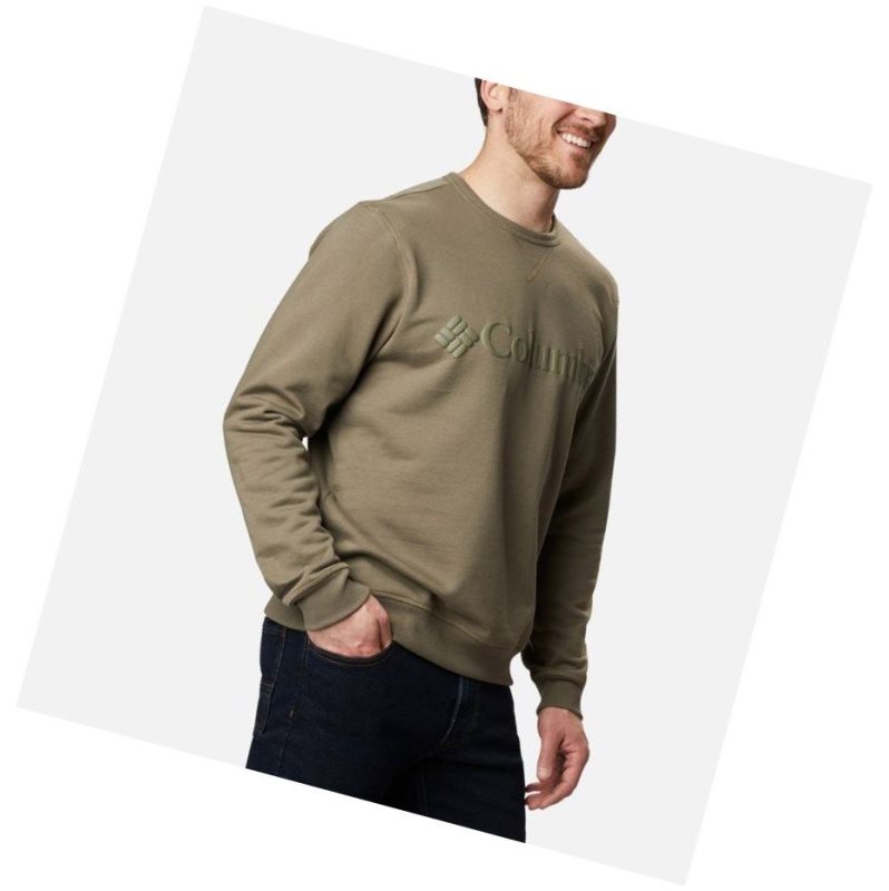 Columbia Logo Fleece Crew Sweatshirt Erkek Gri Yeşil | 87196-GUFZ