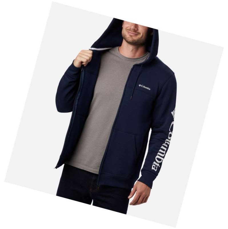 Columbia Logo Full Zip Fleece Big Mont Erkek Lacivert Beyaz | 85139-QHSD