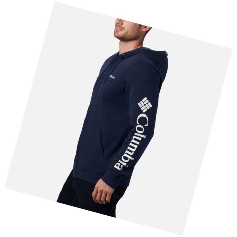 Columbia Logo Full Zip Fleece Kapşonlu Erkek Lacivert Beyaz | 10258-YBEP