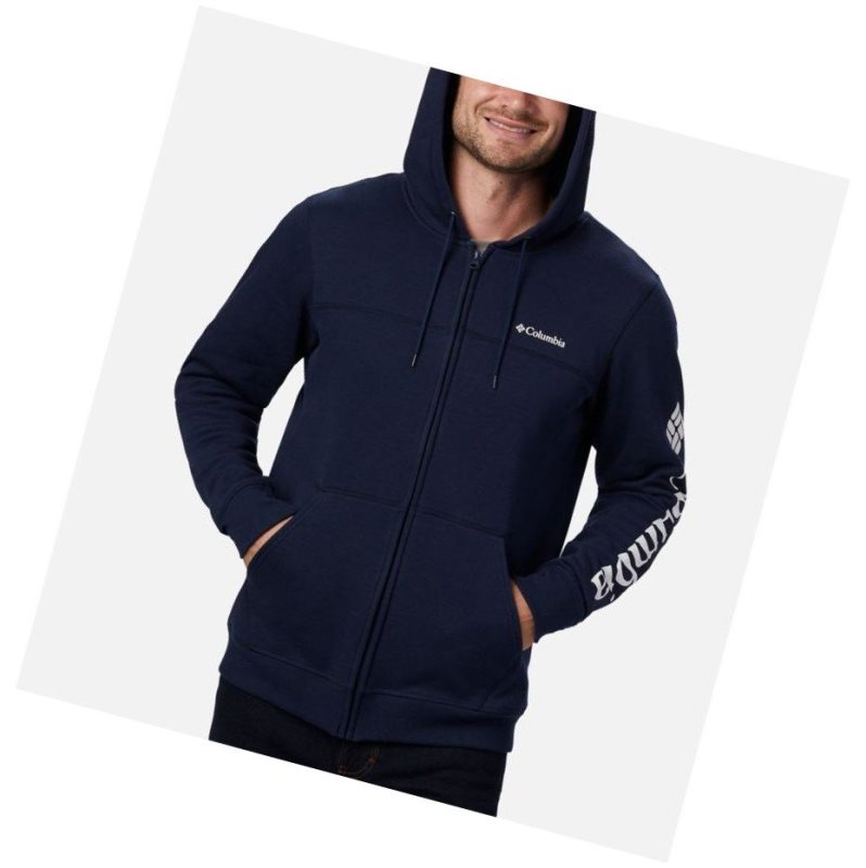 Columbia Logo Full Zip Fleece Kapşonlu Erkek Lacivert Beyaz | 10258-YBEP