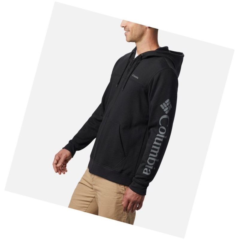 Columbia Logo Full Zip Fleece Kapşonlu Erkek Siyah Gri | 09326-RLSV