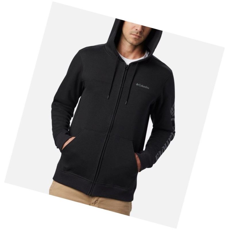 Columbia Logo Full Zip Fleece Kapşonlu Erkek Siyah Gri | 09326-RLSV
