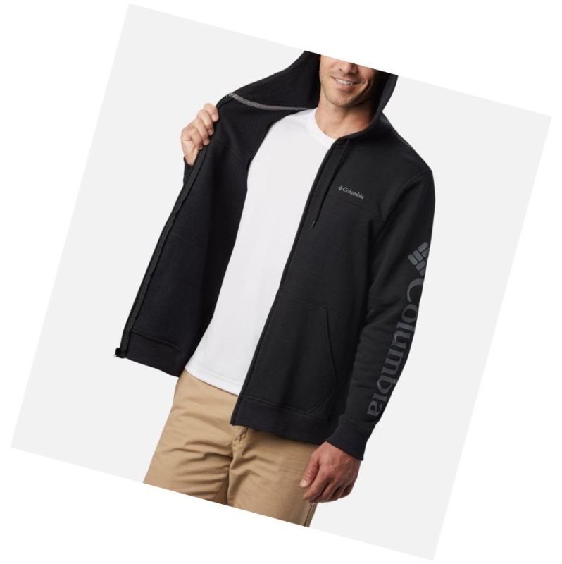 Columbia Logo Full Zip Fleece Kapşonlu Erkek Siyah Gri | 09326-RLSV