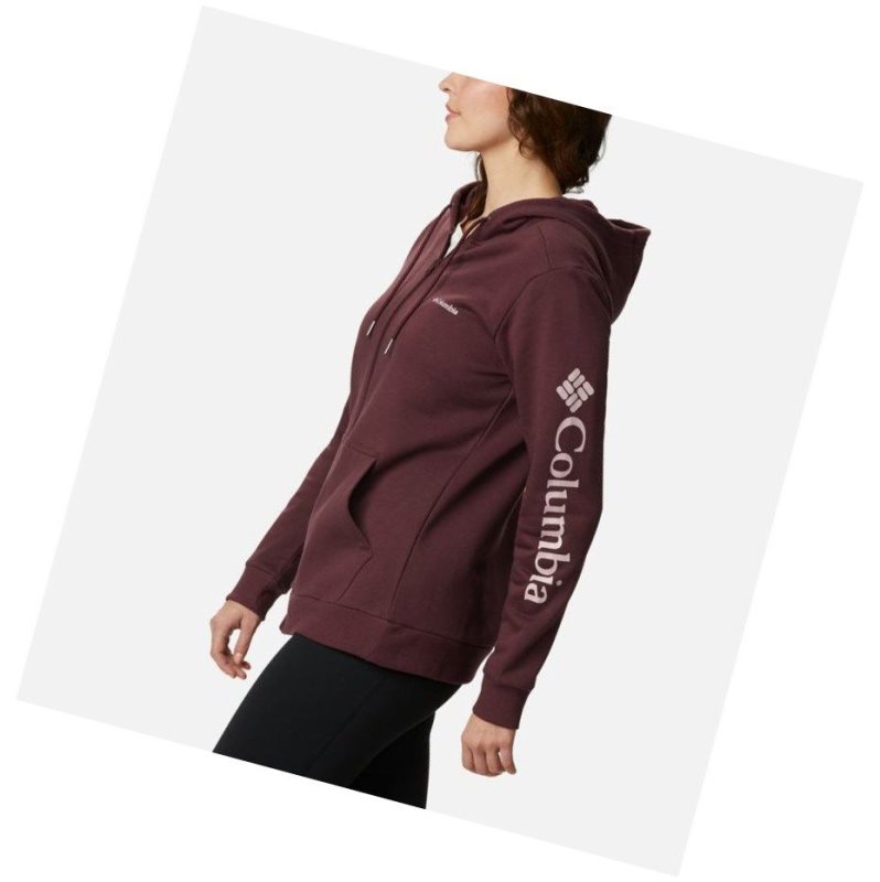 Columbia Logo Full Zip Kapşonlu Kadın Bordo | 75649-MYFZ