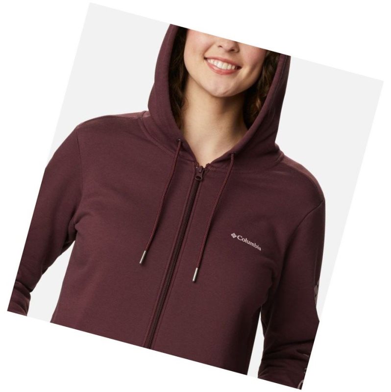 Columbia Logo Full Zip Kapşonlu Kadın Bordo | 75649-MYFZ