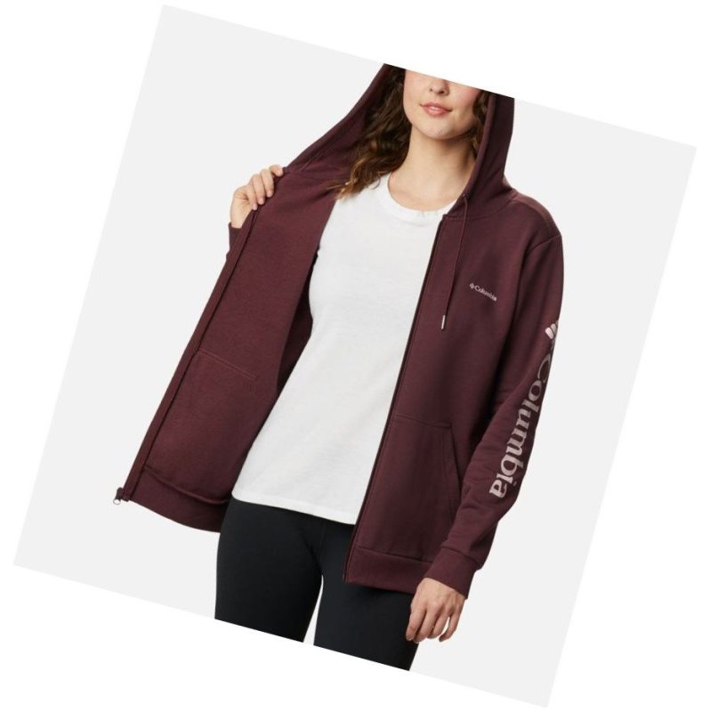 Columbia Logo Full Zip Kapşonlu Kadın Bordo | 75649-MYFZ