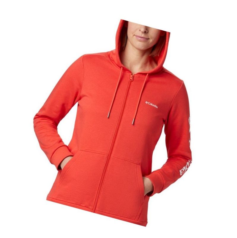 Columbia Logo Full Zip Kapşonlu Kadın Kırmızı | 56013-HAZB
