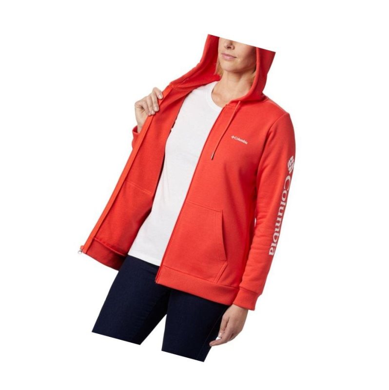 Columbia Logo Full Zip Kapşonlu Kadın Kırmızı | 56013-HAZB