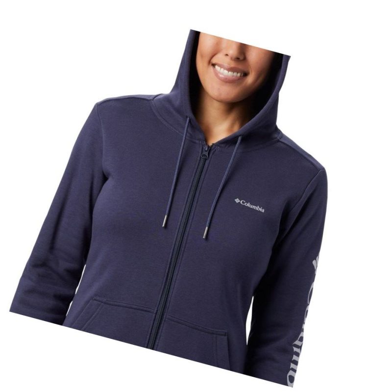 Columbia Logo Full Zip Kapşonlu Kadın Lacivert | 70198-INOV