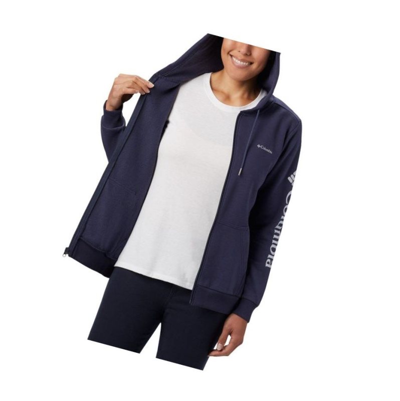 Columbia Logo Full Zip Kapşonlu Kadın Lacivert | 70198-INOV