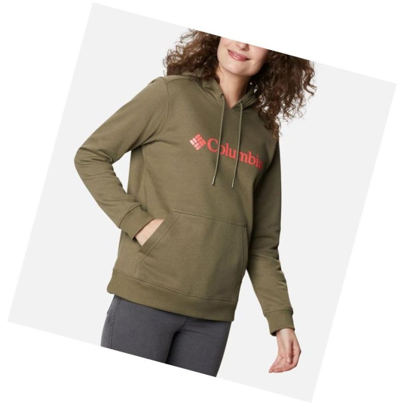 Columbia Logo Kapşonlu Kadın Gri Yeşil | 26954-UNYA