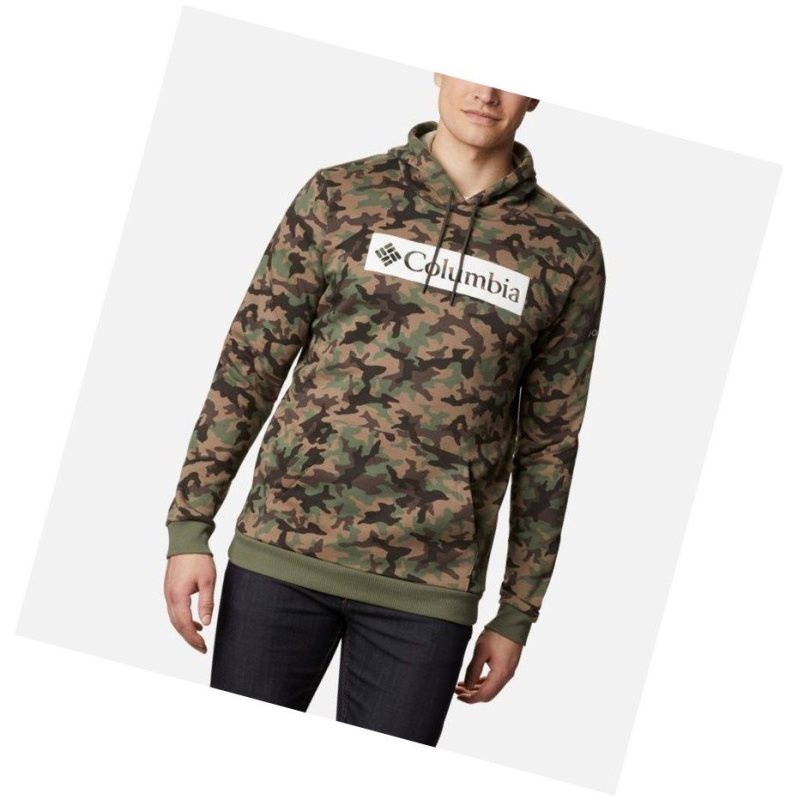 Columbia Logo Printed Kapşonlu Erkek Gri Yeşil Camo | 35247-XPUR