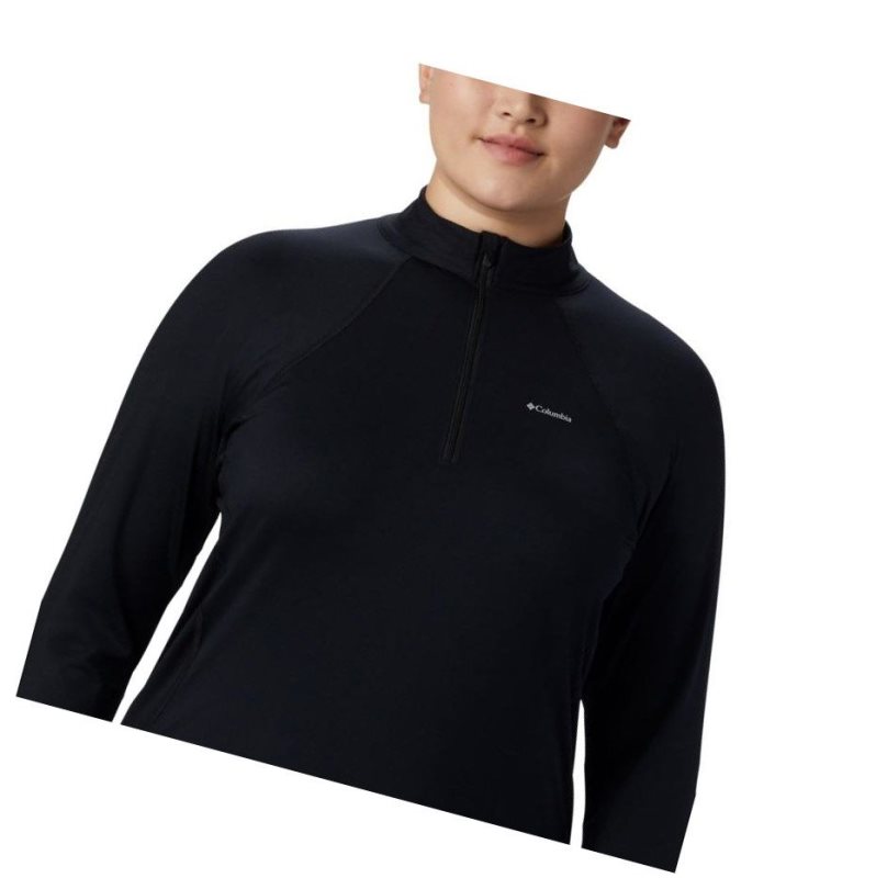 Columbia Midweight Stretch Long Sleeve Half Zip Plus Size Sweatshirt Kadın Siyah | 46085-PGVO