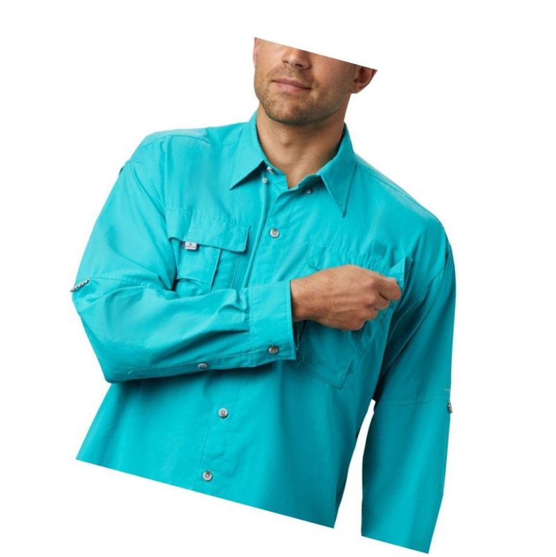 Columbia PFG Bahama II Long Sleeve Gömlek Erkek Açık Turkuaz | 27865-OGFP