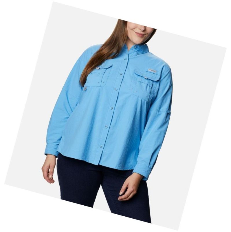 Columbia PFG Bahama Long Sleeve Plus Size Gömlek Kadın Mavi | 81360-RCUV
