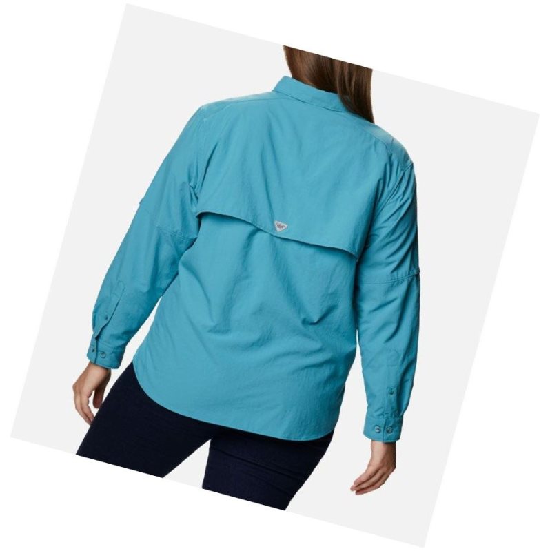 Columbia PFG Bahama Long Sleeve Plus Size Gömlek Kadın Mavi | 95316-LNXM