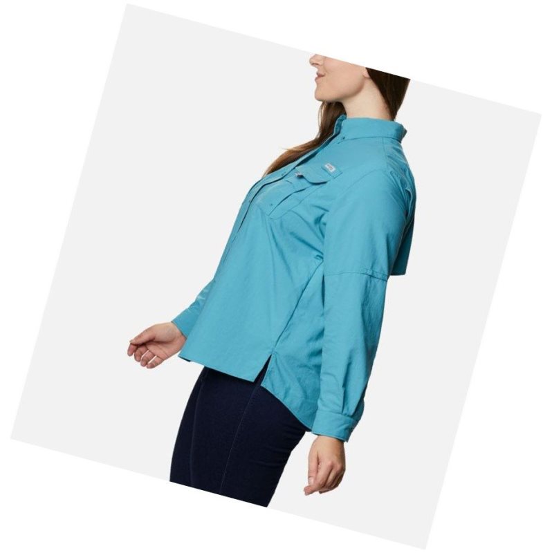 Columbia PFG Bahama Long Sleeve Plus Size Gömlek Kadın Mavi | 95316-LNXM