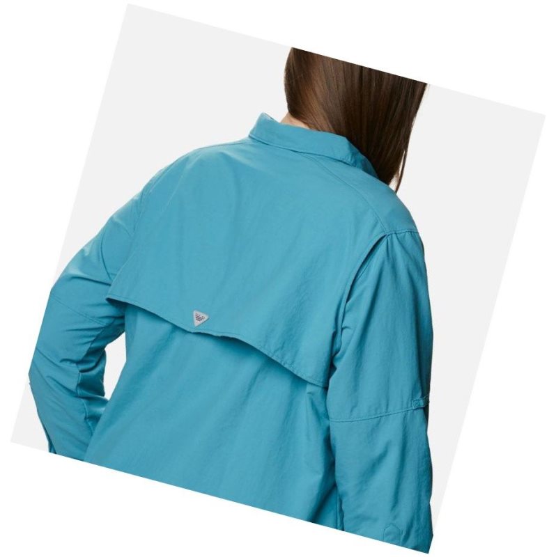 Columbia PFG Bahama Long Sleeve Plus Size Gömlek Kadın Mavi | 95316-LNXM