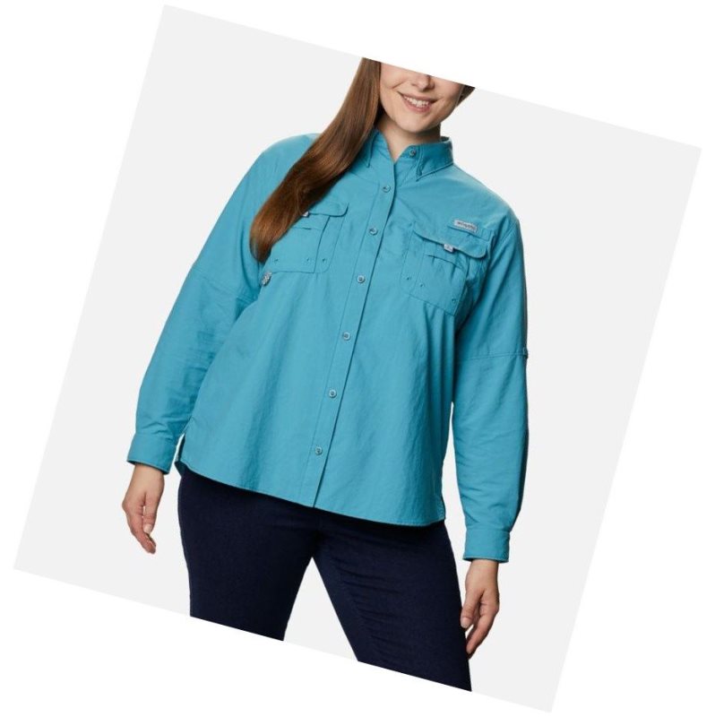 Columbia PFG Bahama Long Sleeve Plus Size Gömlek Kadın Mavi | 95316-LNXM