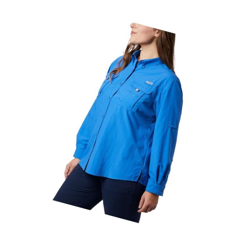 Columbia PFG Bahama Long Sleeve Plus Size Gömlek Kadın Mavi | 91804-XVPQ