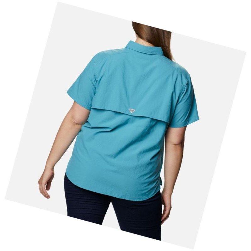 Columbia PFG Bahama Short Sleeve Plus Size Gömlek Kadın Mavi | 53487-QGIB