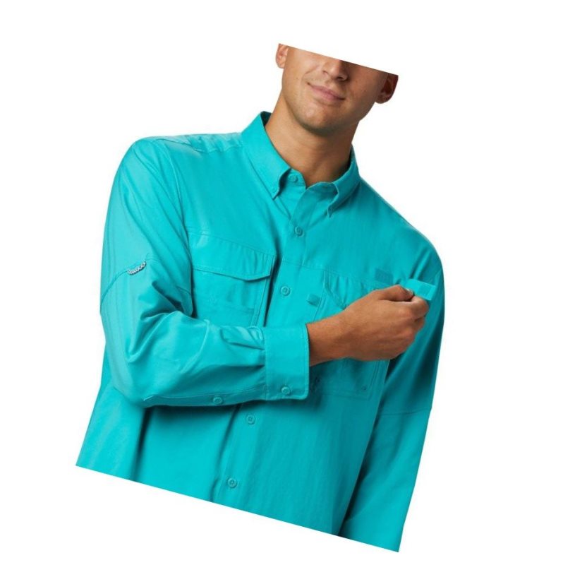 Columbia PFG Blood and Guts III Long Sleeve Woven Gömlek Erkek Açık Turkuaz | 42198-GARQ