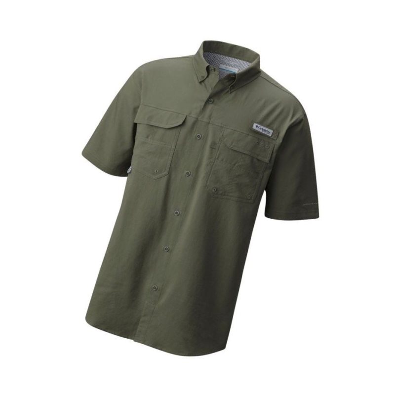 Columbia PFG Blood and Guts III Short Sleeve Woven Gömlek Erkek Gri Yeşil | 68240-ZCWQ