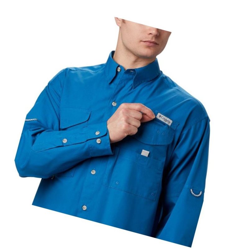 Columbia PFG Bonehead Long Sleeve Gömlek Erkek Mavi | 45293-YNWX