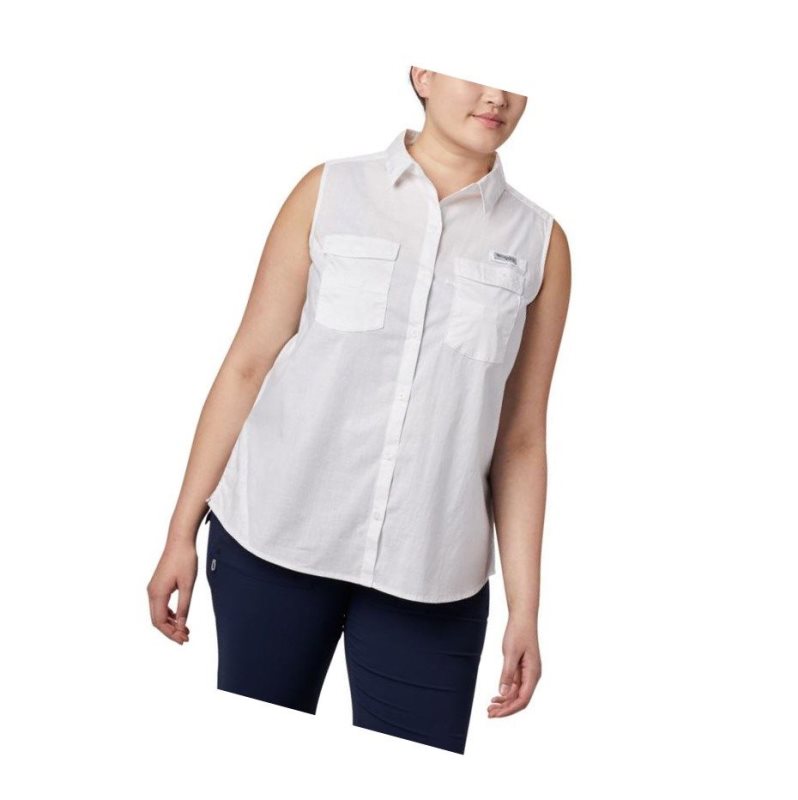 Columbia PFG Bonehead Stretch Sleeveless Plus Size Tişört Kadın Beyaz | 61035-HBNY