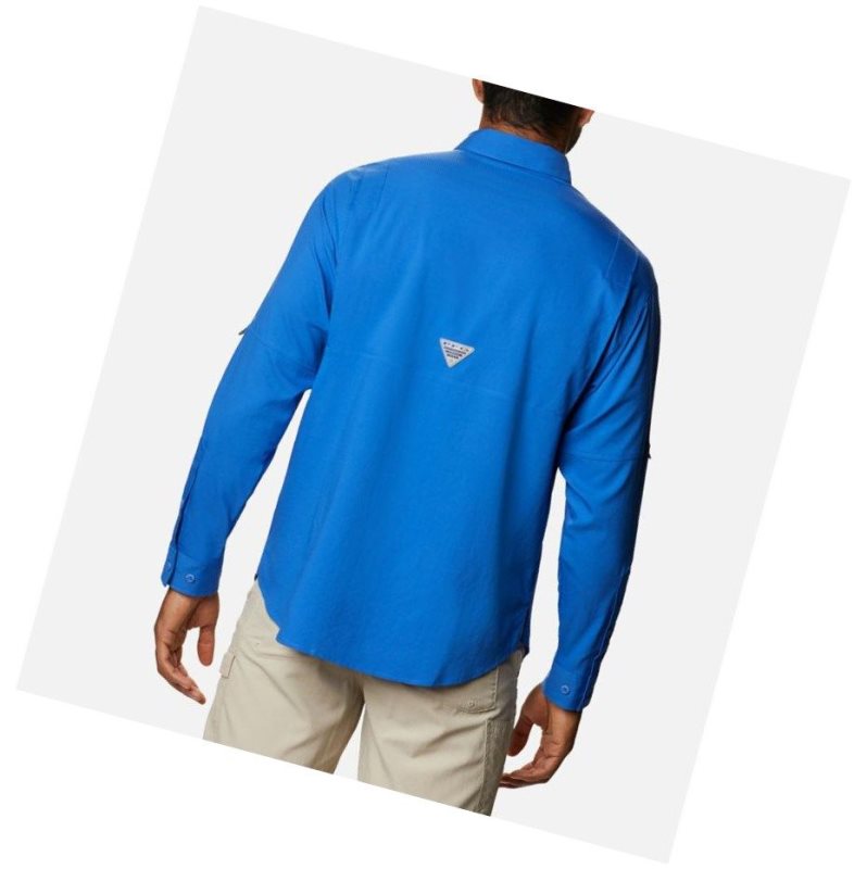 Columbia PFG Crystal Springs Long Sleeve Gömlek Erkek Mavi | 49627-JRCP
