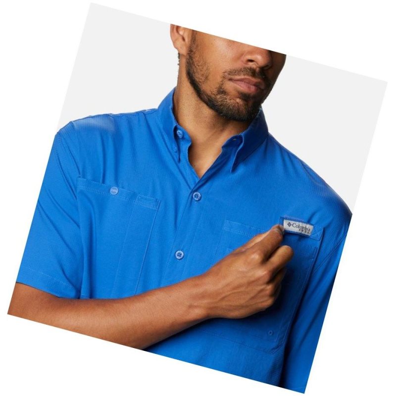 Columbia PFG Crystal Springs Short Sleeve Gömlek Erkek Mavi | 28501-GAJL