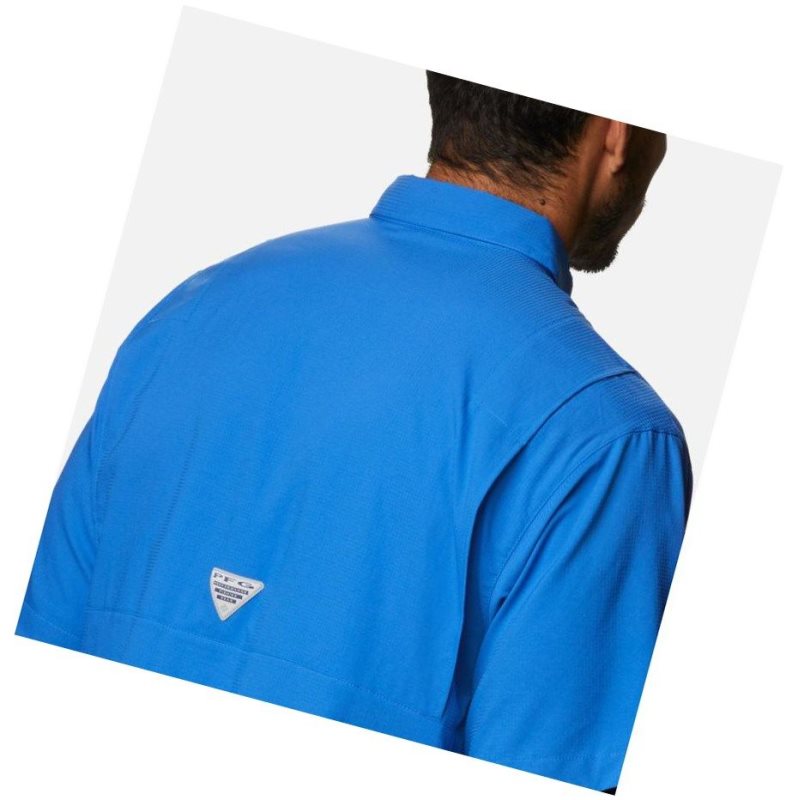 Columbia PFG Crystal Springs Short Sleeve Gömlek Erkek Mavi | 28501-GAJL