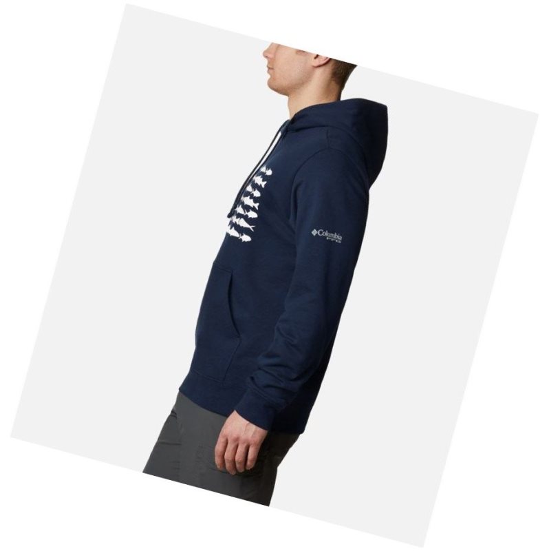 Columbia PFG Fish Flag Kapşonlu Erkek Lacivert Beyaz | 98605-BGJS