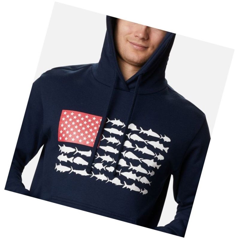 Columbia PFG Fish Flag Kapşonlu Erkek Lacivert Beyaz | 98605-BGJS