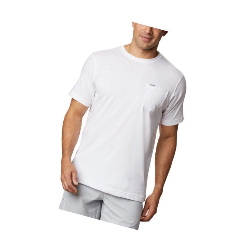 Columbia PFG Fish Flag Pocket Tişört Erkek Beyaz Kırmızı | 62571-TRGK