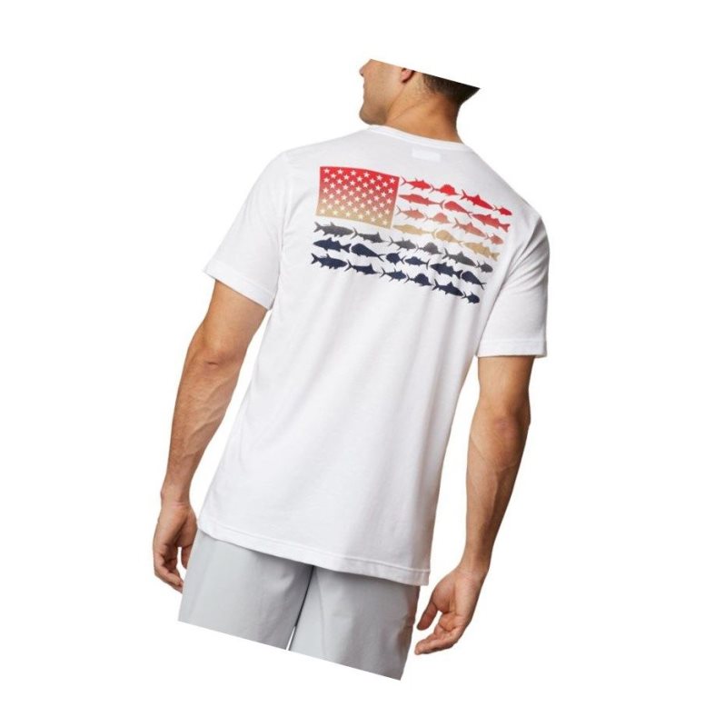 Columbia PFG Fish Flag Pocket Tişört Erkek Beyaz Kırmızı | 62571-TRGK