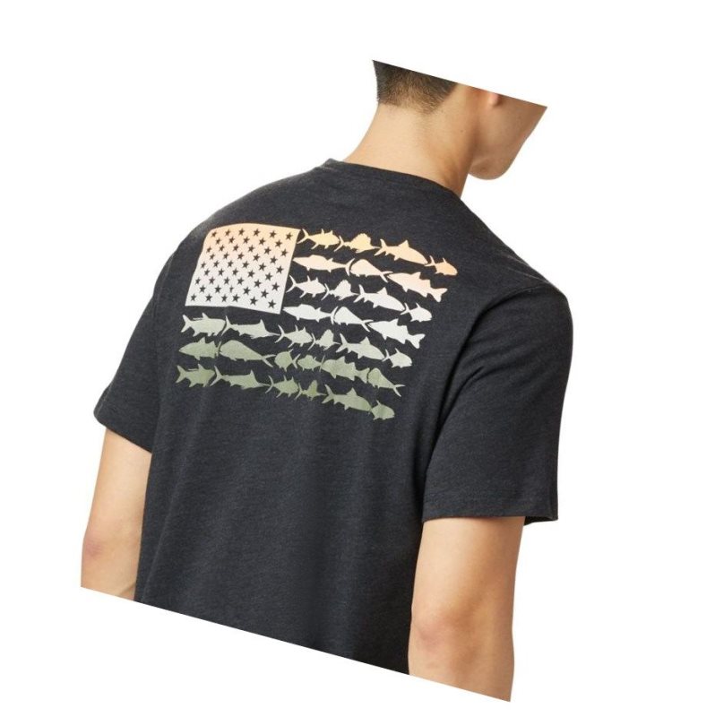 Columbia PFG Fish Flag Pocket Tişört Erkek Siyah | 34908-AORY