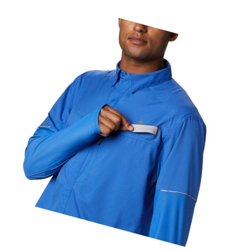 Columbia PFG Force XII Zero Long Sleeve Hybrid Gömlek Erkek Mavi | 95407-VUKM