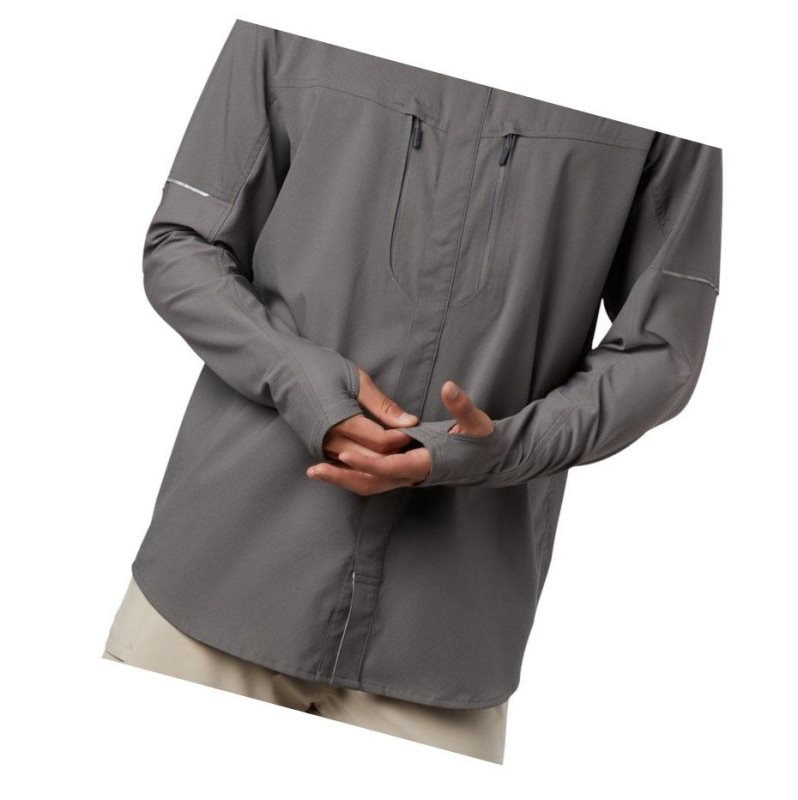 Columbia PFG Force XII Zero Long Sleeve Hybrid Gömlek Erkek Gri | 01796-YJSP