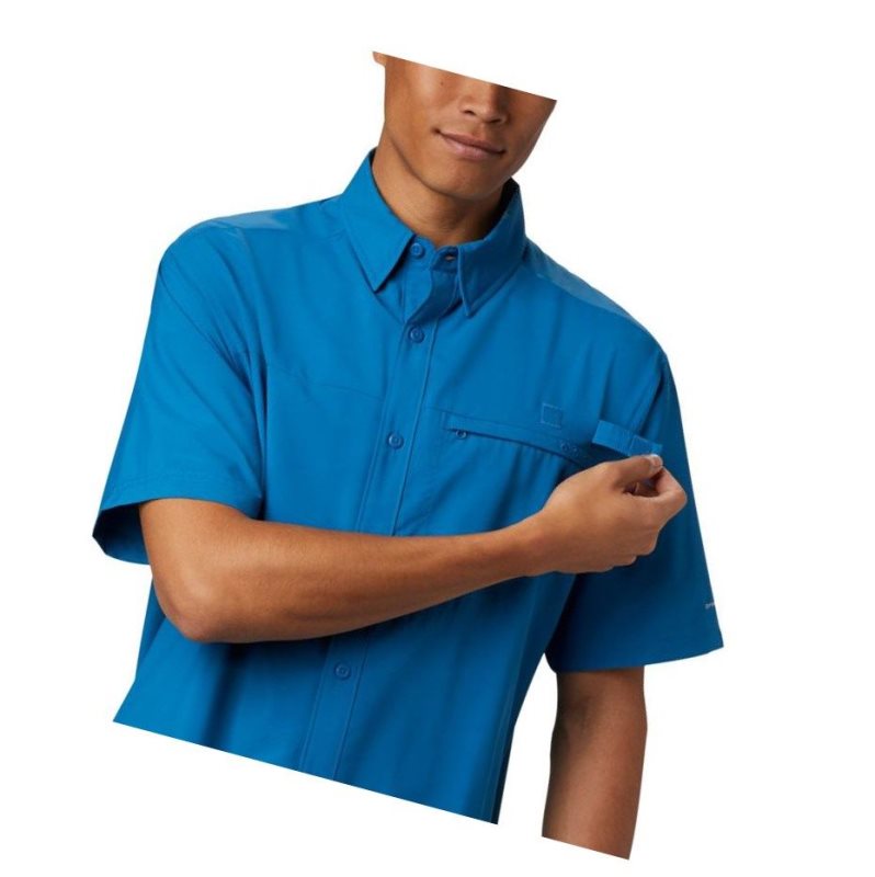 Columbia PFG Grander Marlin Woven Short Sleeve Gömlek Erkek Mavi | 53481-ODCJ