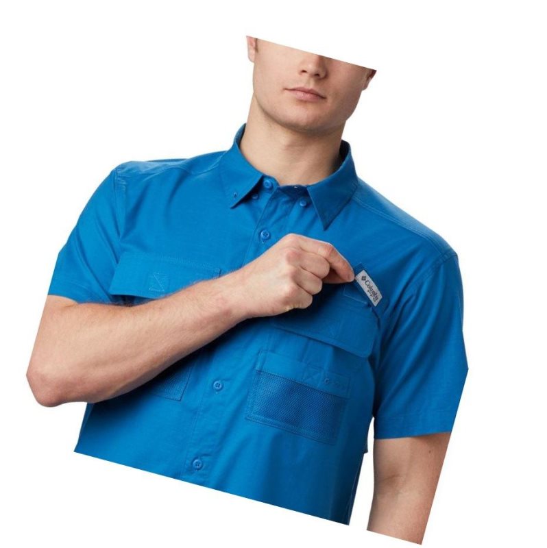 Columbia PFG Half Moon Short Sleeve Gömlek Erkek Mavi | 95073-QRKL
