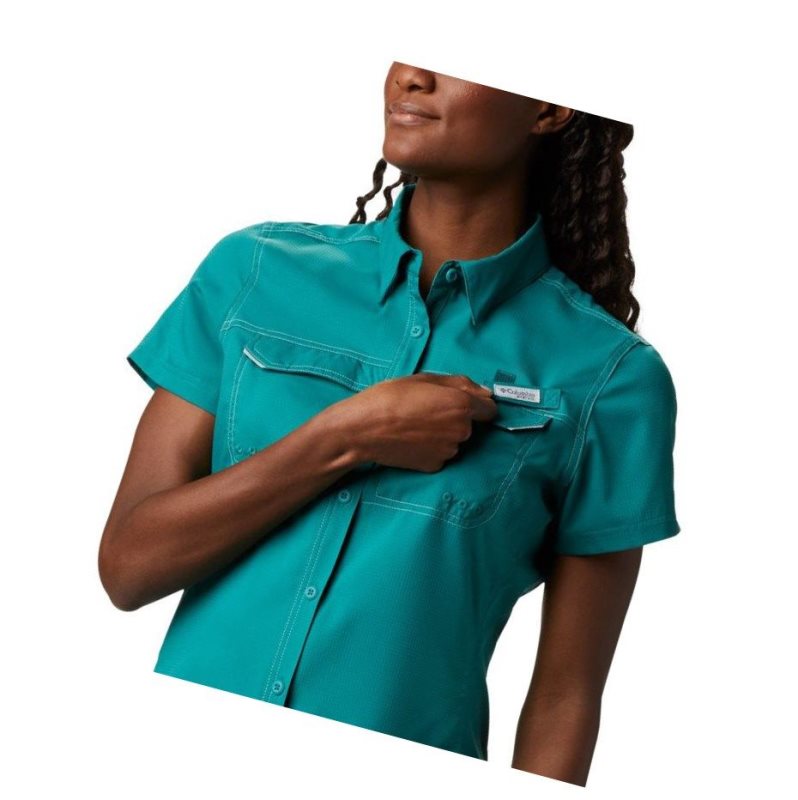 Columbia PFG Lo Drag Short Sleeve Gömlek Kadın Açık Yeşil | 06234-JFPC