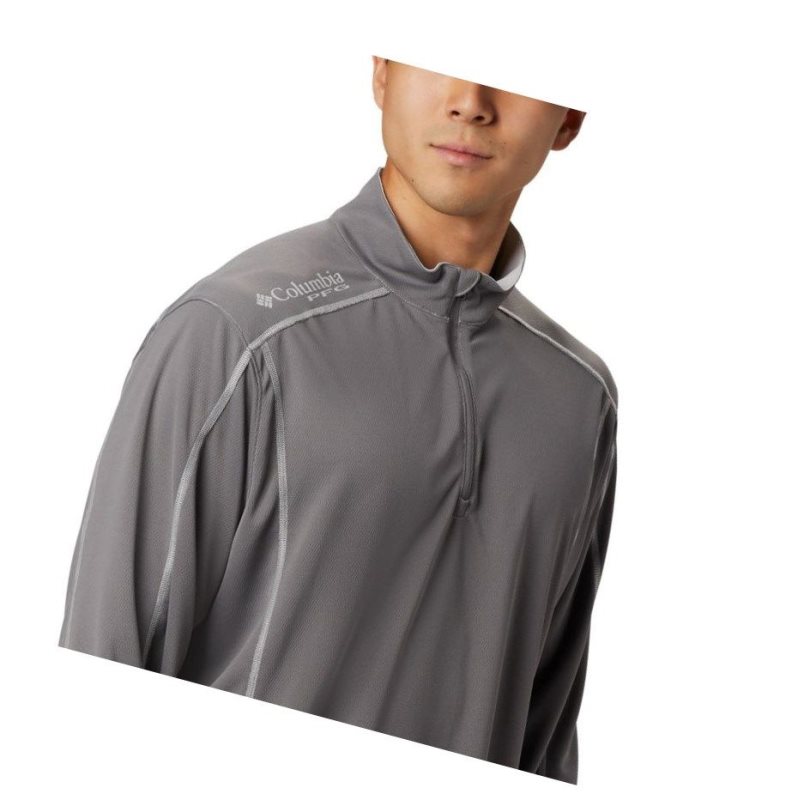 Columbia PFG Low Drag 1/4 Zip Top Sweatshirt Erkek Gri | 67215-MYTH